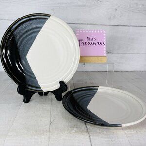 Noritake Stoneware DURANGO 8647 Black Blue Abstract Panels Salad Plates Set 2